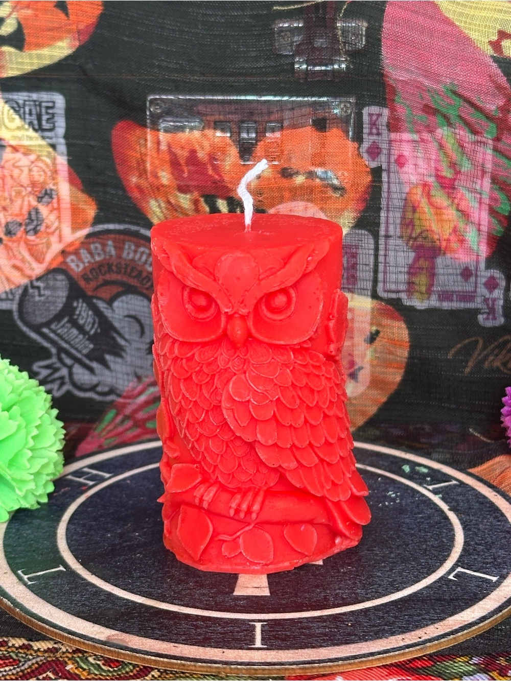 Handmade Red Owl Pillar Candle – Woodland Owl Decor